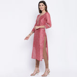 Vbuyz Women's Sequence Work/Hand Work Straight Chanderi Dark Peach Kurta