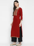 Vbuyz Women's Sequence & Solid Straight Rayon Maroon Kurta