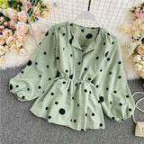 Women's Poly Crepe Polka Dot Print Puff Sleeves Top